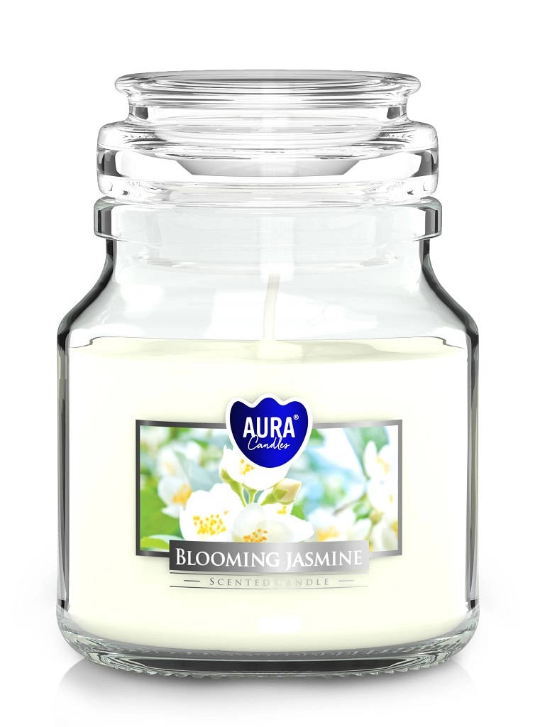 AURA Svíčka ve skle s víčkem Blooming Jasmine 120g