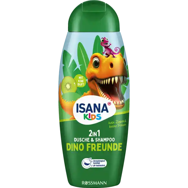 Isana dětský sprchový gel a šampon 2v1 Dino Friends 300 ml