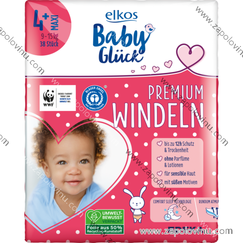 Elkos Premium dětské pleny 4+ Maxi Plus 9-15 kg 38 kusů