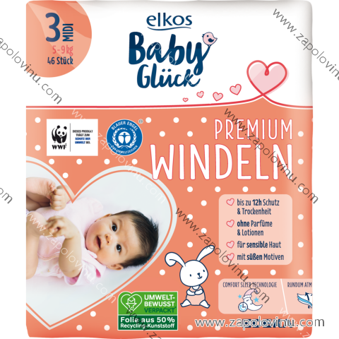 Elkos Premium dětské pleny 3 Midi 5-9 kg 46 kusů